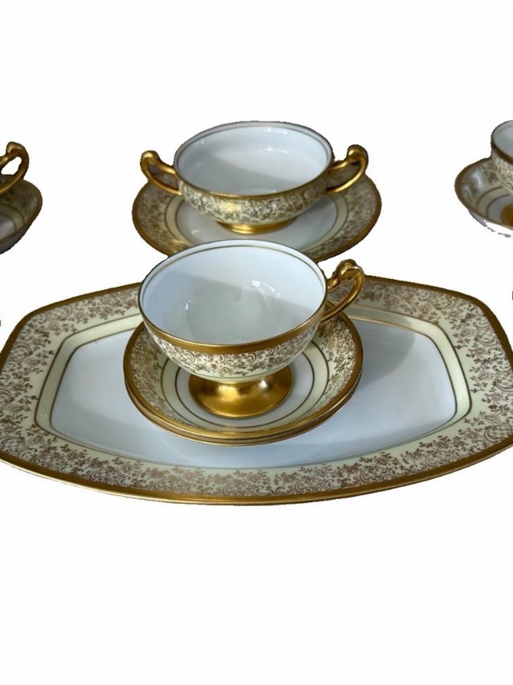 Vintage Hutschenreuther Selb Bavarian Porcelain Serving Set 22k Gold trim